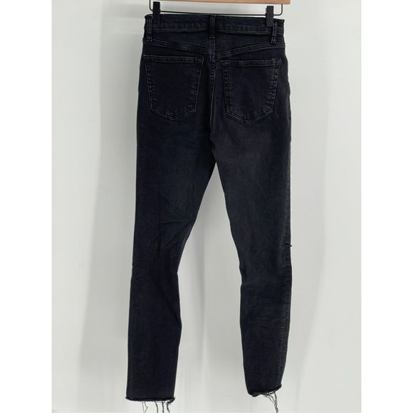 Free People Jeans Skinny Women Size 27 Black Raw Hem Distressed High Rise - Picture 7 of 13